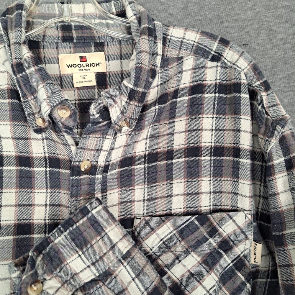 Woolrich‎ Beige Brown Plaid Cotton Flannel Long Sleeve Shirt Mens XL